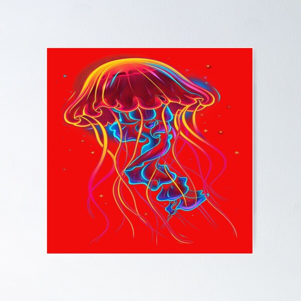 Item preview, The Luminous Dancer of the Cosmic Abyss, Neon Rainbow Medusa - Psychedelic Art with Multicolored Luminous Tentacles designed and sold by RAYBIL.