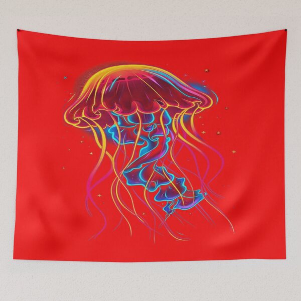 Item preview, The Luminous Dancer of the Cosmic Abyss, Neon Rainbow Medusa - Psychedelic Art with Multicolored Luminous Tentacles designed and sold by RAYBIL.