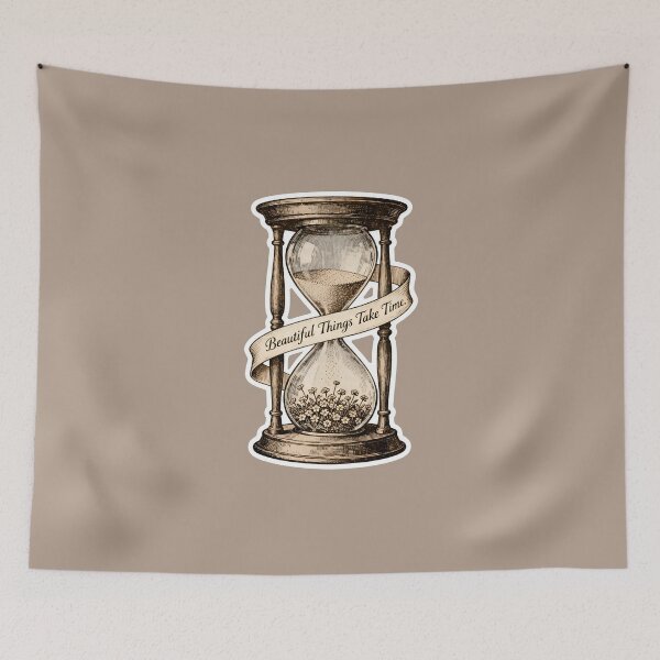 Item preview, Beautiful Things Take Time – Vintage Hourglass Blooming Flowers Patience Sticker designed and sold by Ideeplyfeltit.