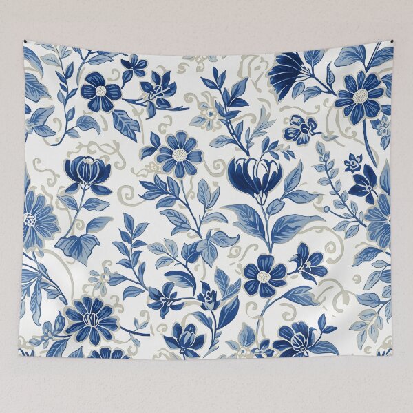 Item preview, Elegant Blue Floral Botanical Pattern Peranakan Inspired Design designed and sold by GrinGalore.
