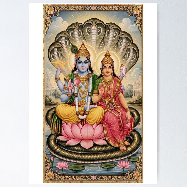 Item preview, Beautiful image of our supreme lord Shri Narayana and goddess Lakshmi  with their blessing hands  remove our griefs , pain , negativity and sadness and bring positivity in our life. designed and sold by aruvanita.