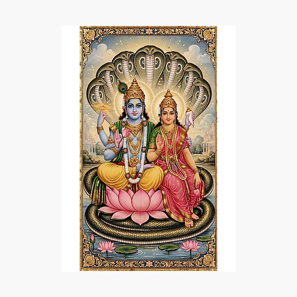 Item preview, Beautiful image of our supreme lord Shri Narayana and goddess Lakshmi  with their blessing hands  remove our griefs , pain , negativity and sadness and bring positivity in our life. designed and sold by aruvanita.