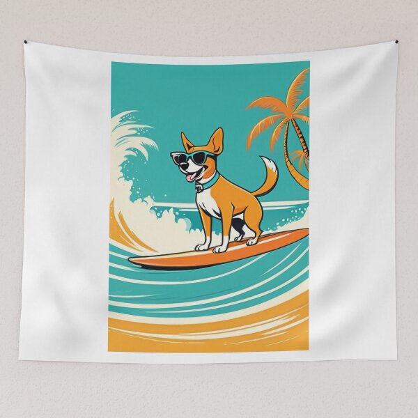 Item preview, Travel - Stylized Surfing Dog, Sunny Vintage Illustration designed and sold by World-Pets.