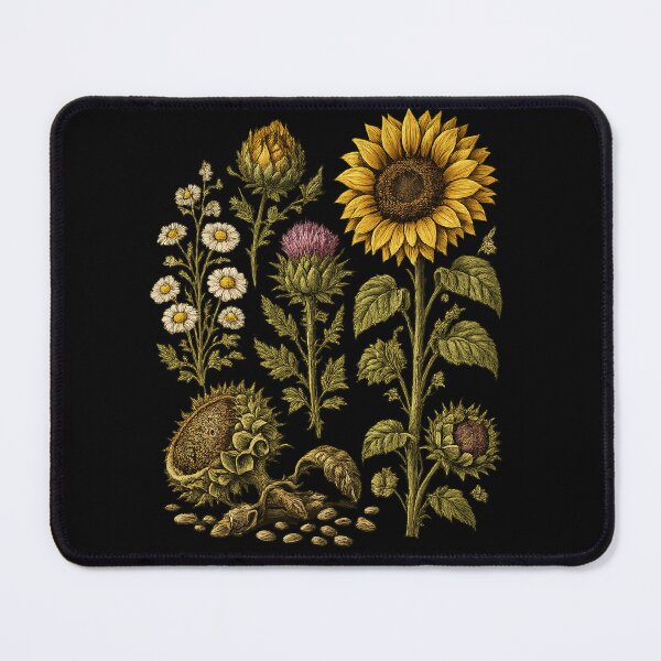 Item preview, Vintage Sunflower Herbarium Plate with Chamomile, Thistle & Seed Study designed and sold by Anyshca.