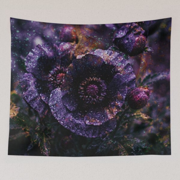 Item preview, Mystical Dark Purple Poppies in Rain designed and sold by WitchyBotanicaArt.