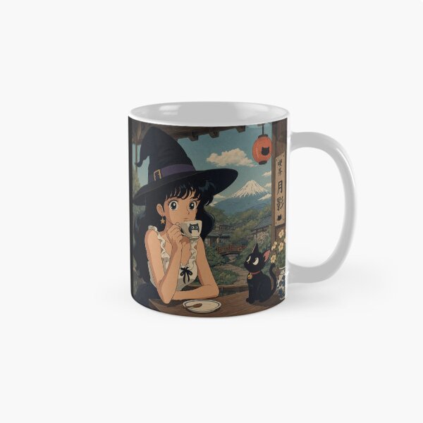 Item preview, Retro Anime Manga Witch and cat enjoying coffee time designed and sold by Vintage Designs +.