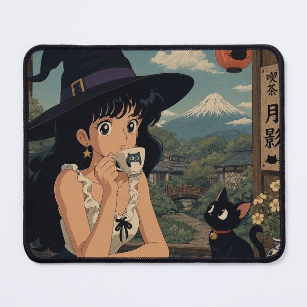 Item preview, Retro Anime Manga Witch and cat enjoying coffee time designed and sold by Vintage Designs +.