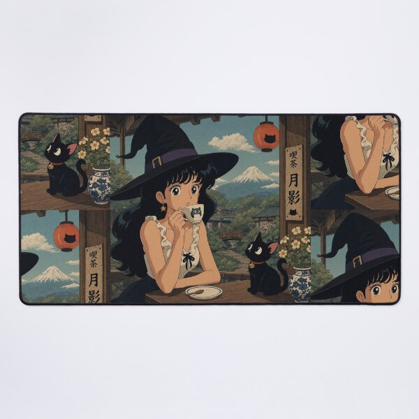 Item preview, Retro Anime Manga Witch and cat enjoying coffee time designed and sold by Vintage Designs +.