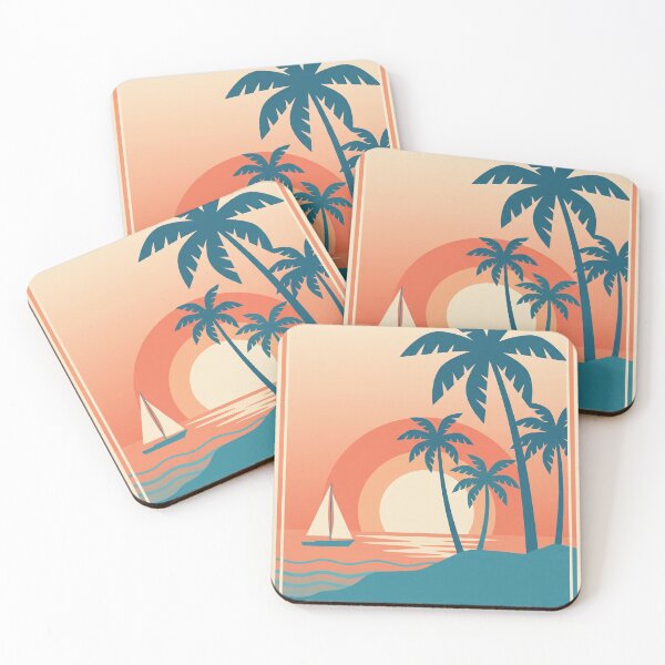 Item preview, Tropical Sunset Palm Tree Beach Poster designed and sold by hattie's.