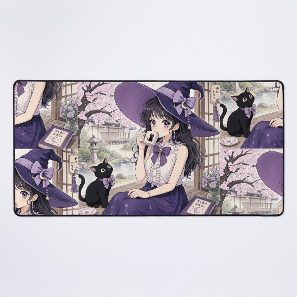 Item preview, Retro Anime Manga Witch and cat enjoying coffee time designed and sold by Vintage Designs +.