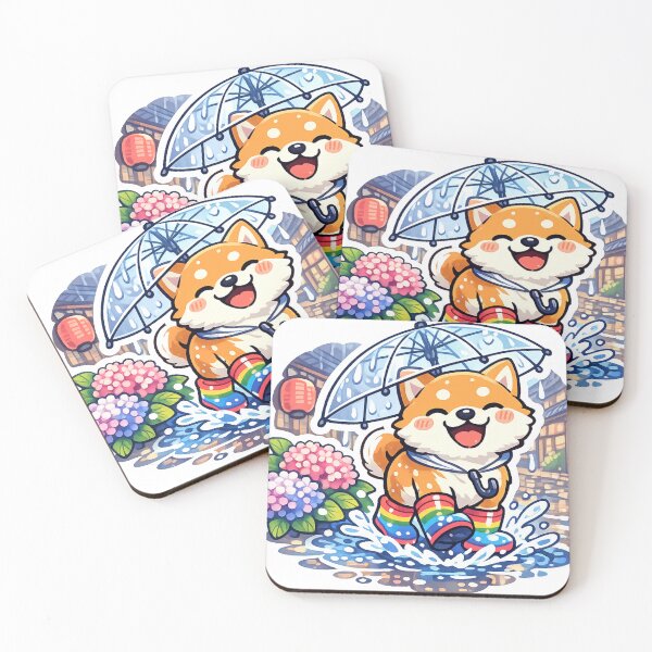 Item preview, Cute Shiba Inu Rainy Day Sticker – Kawaii Japanese Umbrella Dog with Hydrangeas designed and sold by kawaii animal store (in Japan).