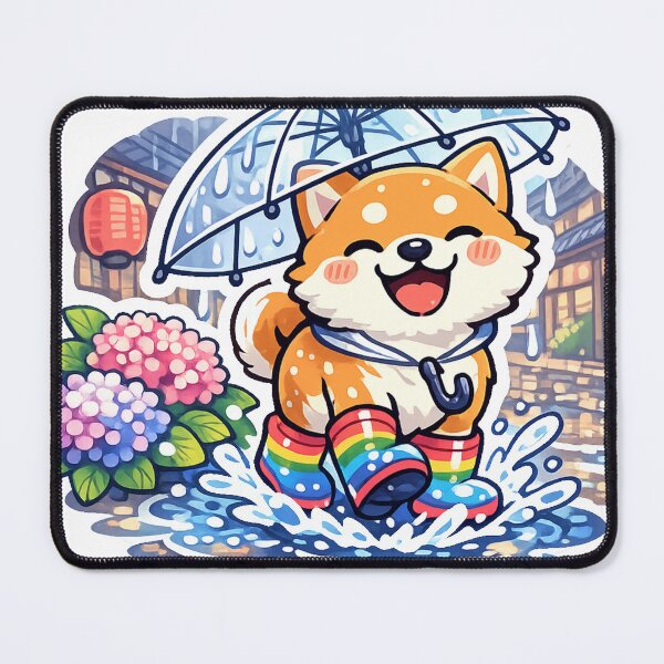 Item preview, Cute Shiba Inu Rainy Day Sticker – Kawaii Japanese Umbrella Dog with Hydrangeas designed and sold by kawaii animal store (in Japan).