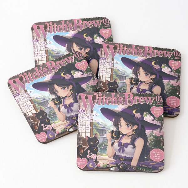 Item preview,  Retro Anime Manga Witch and cat enjoying coffee time designed and sold by Vintage Designs +.
