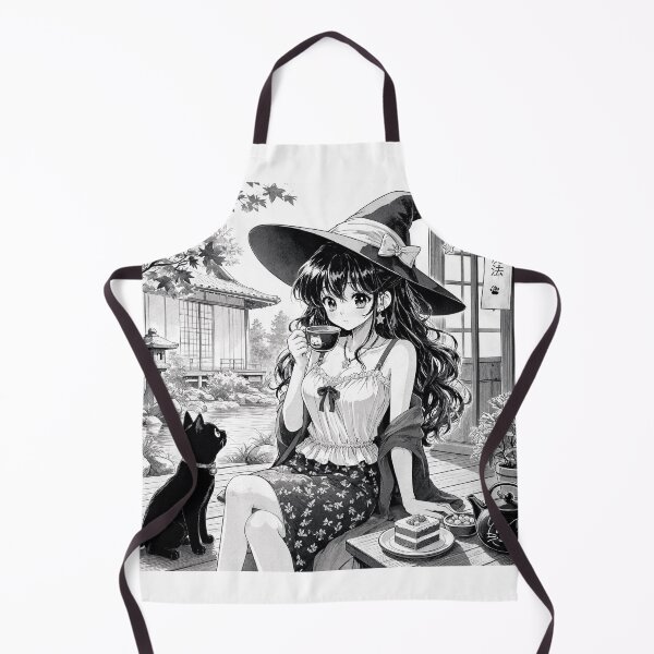 Item preview, Retro Anime Manga Witch and cat enjoying coffee time designed and sold by Vintage Designs +.