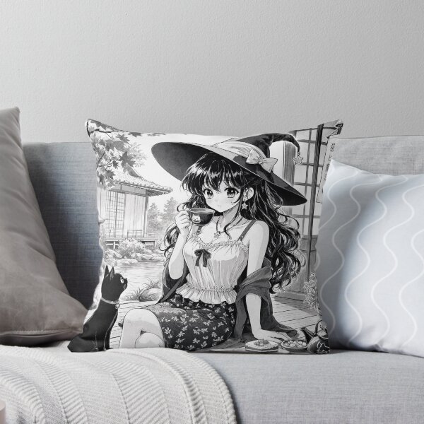 Item preview, Retro Anime Manga Witch and cat enjoying coffee time designed and sold by Vintage Designs +.