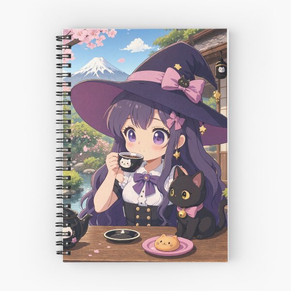 Item preview,  Retro Anime Manga Witch and cat enjoying coffee time designed and sold by Vintage Designs +.