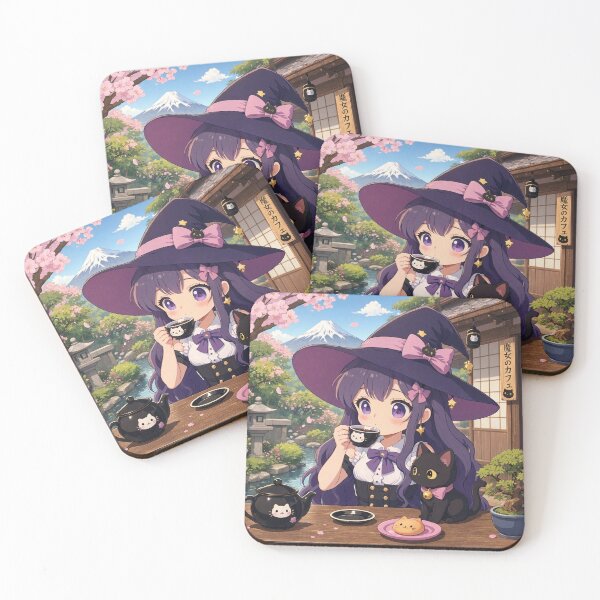 Item preview,  Retro Anime Manga Witch and cat enjoying coffee time designed and sold by Vintage Designs +.