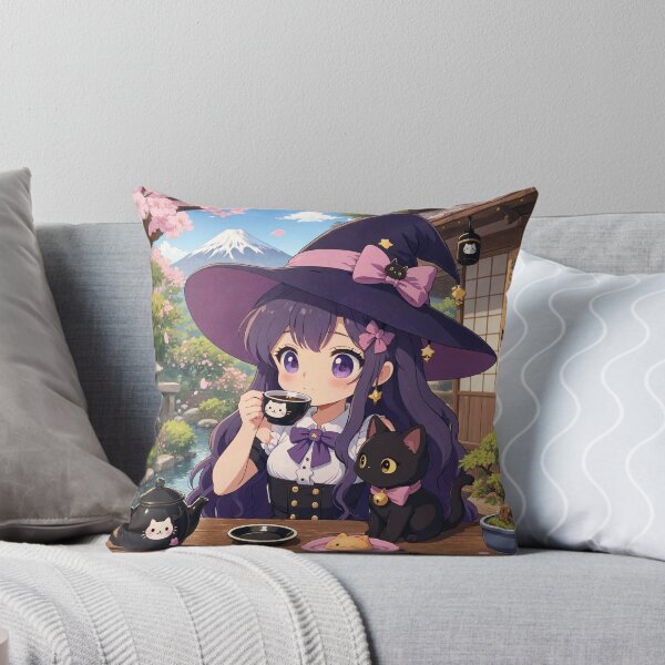 Item preview,  Retro Anime Manga Witch and cat enjoying coffee time designed and sold by Vintage Designs +.