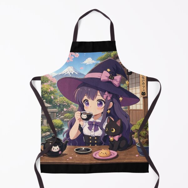 Item preview, Retro Anime Manga Witch and cat enjoying coffee time designed and sold by Vintage Designs +.