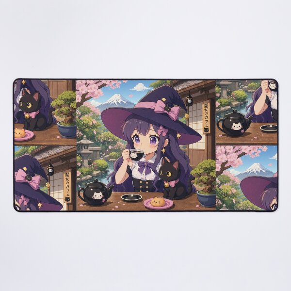 Item preview, Retro Anime Manga Witch and cat enjoying coffee time designed and sold by Vintage Designs +.