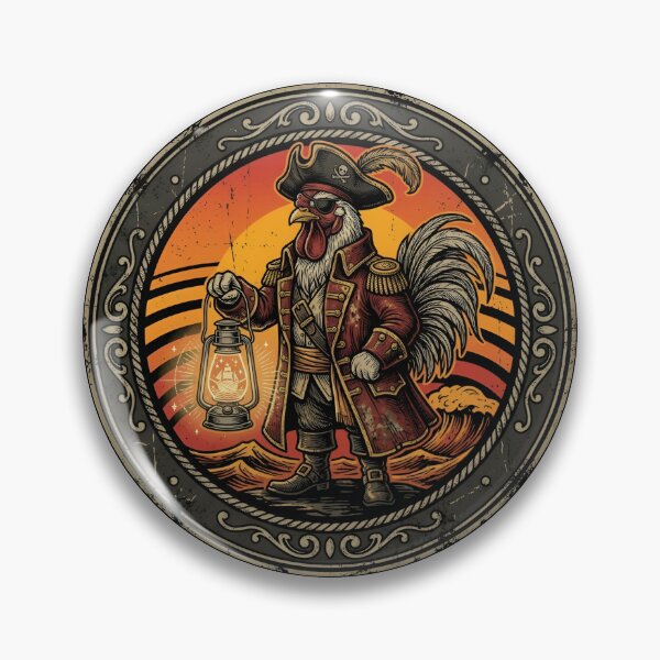 Item preview, Retro Pirate Crier Rooster Vintage Badge designed and sold by DuckOddity.