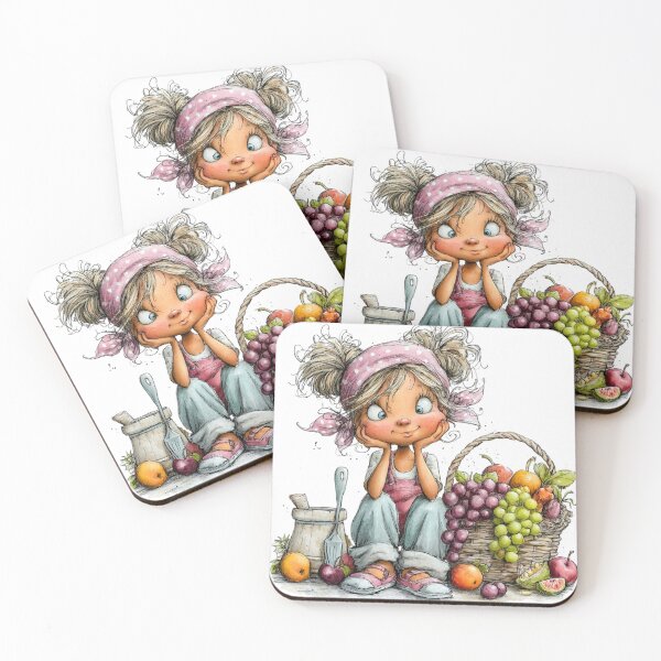 Item preview, Cute girl with fruits basket - whimsical design designed and sold by Lines, forms and colors.
