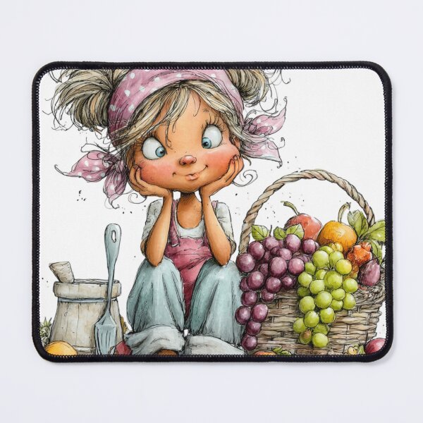 Item preview, Cute girl with fruits basket - whimsical design designed and sold by Lines, forms and colors.