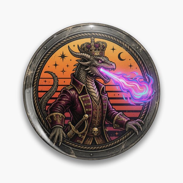 Item preview, Retro Pirate King Dragon Lizard Vintage Badge designed and sold by DuckOddity.