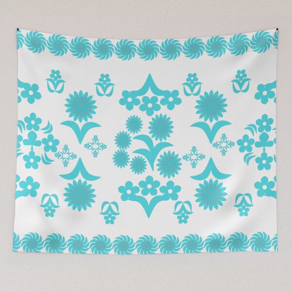 Item preview, Aqua Blue Floral Botanical Border Pattern, Decorative Retro Vector Design for Textile and Fabric Print designed and sold by Ei-Ei.