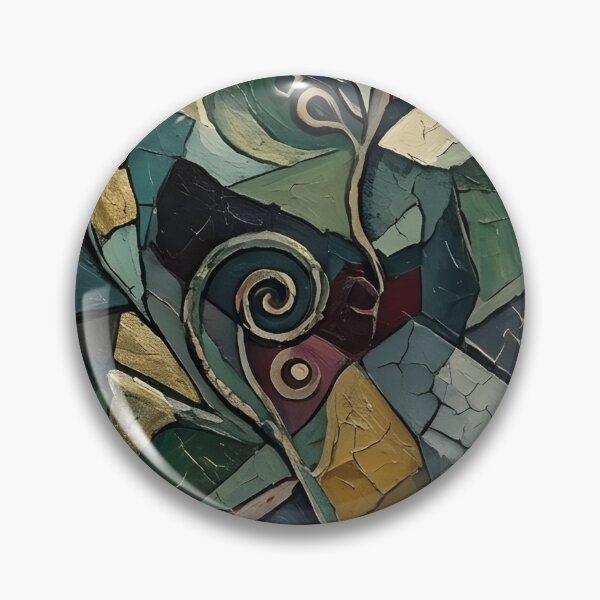 Item preview, Abstract Geometric Mosaic Oil Painting | Textured Fractured Forms Wall Art | Mixed Media Patina Canvas Print | Dark Teal & Gold Mineral Art designed and sold by SergioMiklos.