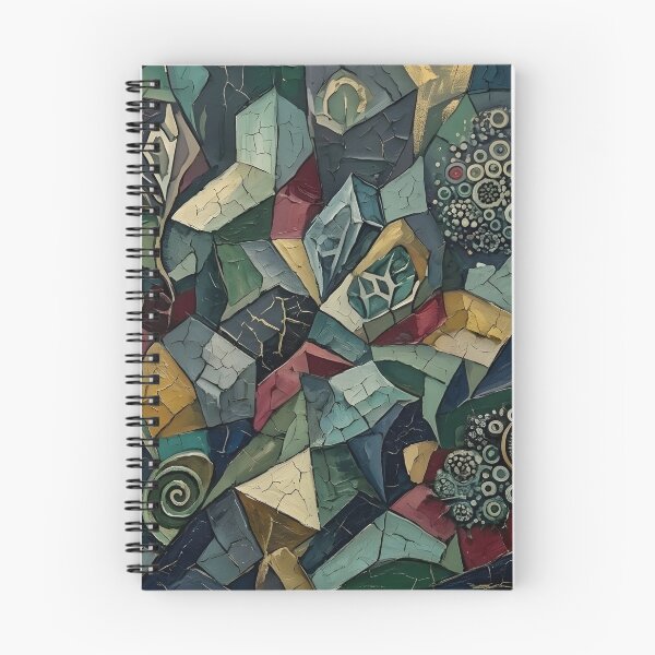 Item preview, Abstract Geometric Mosaic Oil Painting | Textured Fractured Forms Wall Art | Mixed Media Patina Canvas Print | Dark Teal & Gold Mineral Art designed and sold by SergioMiklos.