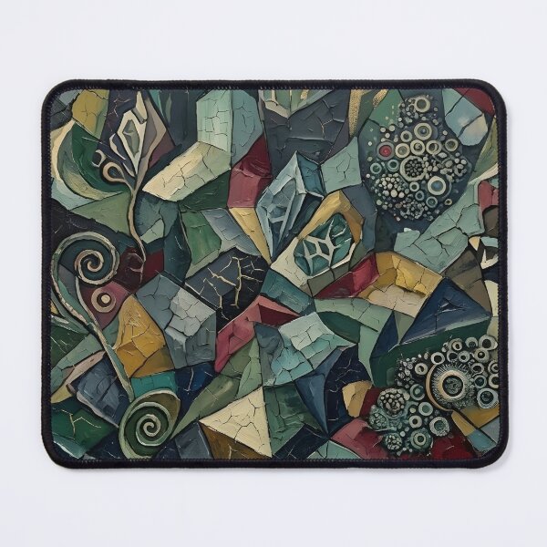 Item preview, Abstract Geometric Mosaic Oil Painting | Textured Fractured Forms Wall Art | Mixed Media Patina Canvas Print | Dark Teal & Gold Mineral Art designed and sold by SergioMiklos.