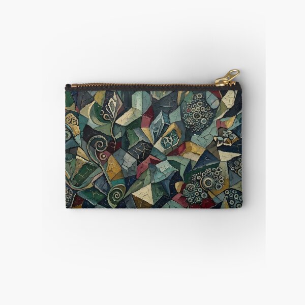 Item preview, Abstract Geometric Mosaic Oil Painting | Textured Fractured Forms Wall Art | Mixed Media Patina Canvas Print | Dark Teal & Gold Mineral Art designed and sold by SergioMiklos.