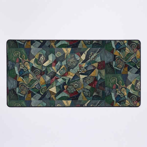 Item preview, Abstract Geometric Mosaic Oil Painting | Textured Fractured Forms Wall Art | Mixed Media Patina Canvas Print | Dark Teal & Gold Mineral Art designed and sold by SergioMiklos.