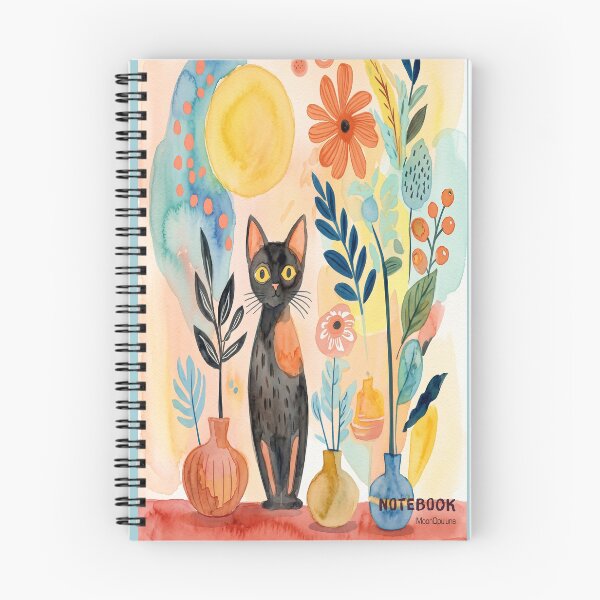Item preview, Watercolor Black Cat in Botanical Garden Bloom & Note - Sky Blue designed and sold by MoonOpuluna.