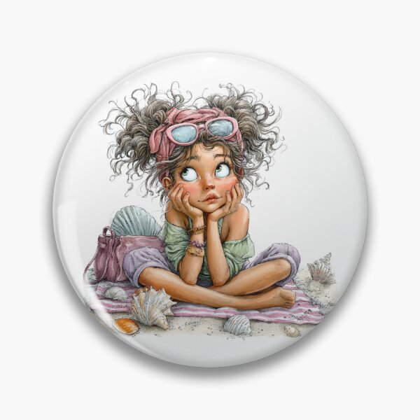 Item preview, Cute girl dreaming on the beach - whimsical design designed and sold by Lines, forms and colors.