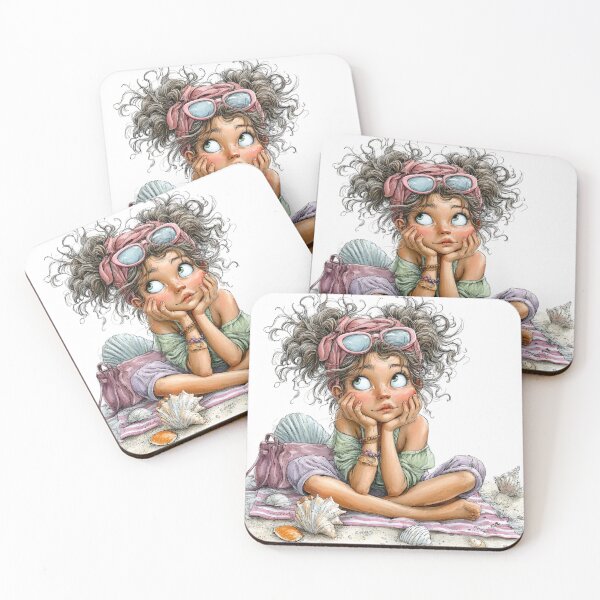 Item preview, Cute girl dreaming on the beach - whimsical design designed and sold by Lines, forms and colors.