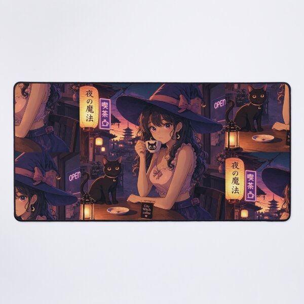 Item preview, Retro Anime Manga Witch and cat enjoying coffee time designed and sold by Vintage Designs +.
