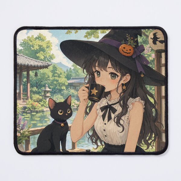 Item preview, Retro Anime Manga Witch and cat enjoying coffee time designed and sold by Vintage Designs +.