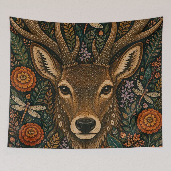 Item preview, Enchanted Forest Deer Floral Folk Art designed and sold by Jozefin's Studio.