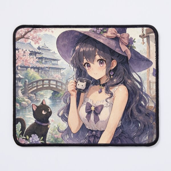 Item preview, Retro Anime Manga Witch and cat enjoying coffee time designed and sold by Vintage Designs +.