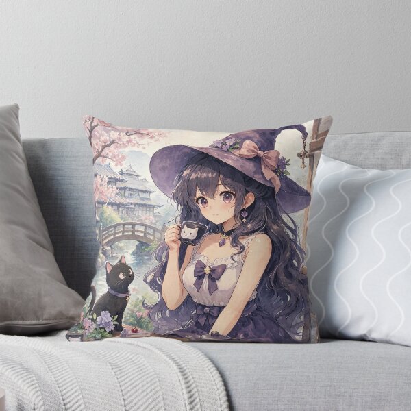 Item preview, Retro Anime Manga Witch and cat enjoying coffee time designed and sold by Vintage Designs +.