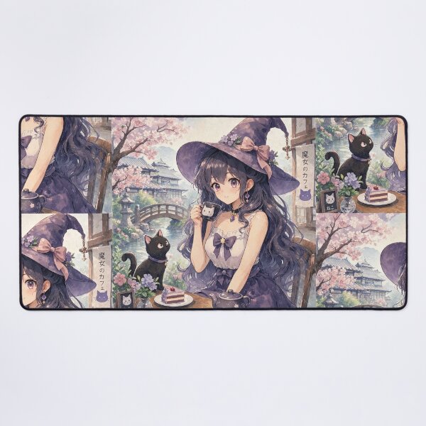 Item preview, Retro Anime Manga Witch and cat enjoying coffee time designed and sold by Vintage Designs +.
