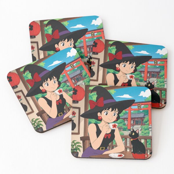 Item preview,  Retro Anime Manga Witch and cat enjoying coffee time designed and sold by Vintage Designs +.