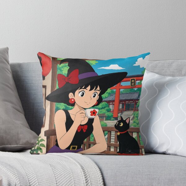 Item preview,  Retro Anime Manga Witch and cat enjoying coffee time designed and sold by Vintage Designs +.