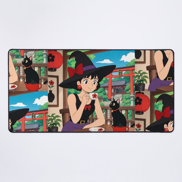 Item preview, Retro Anime Manga Witch and cat enjoying coffee time designed and sold by Vintage Designs +.