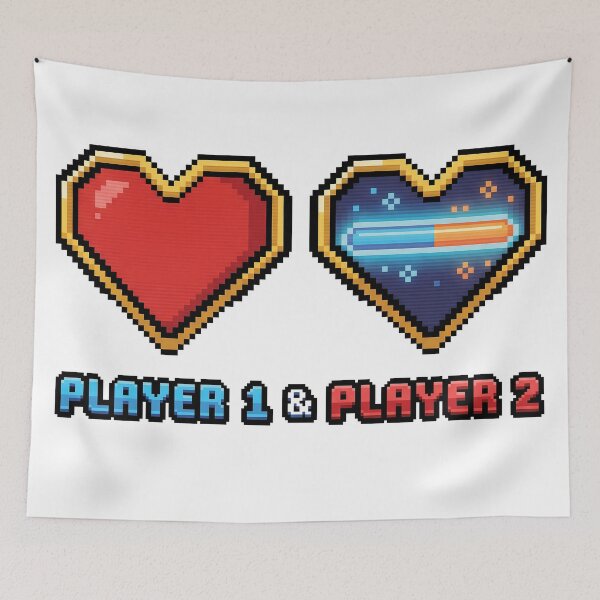 Item preview, Player 1 Player 2 Pixel Heart Gamer Couple designed and sold by BobbyTee Merch.