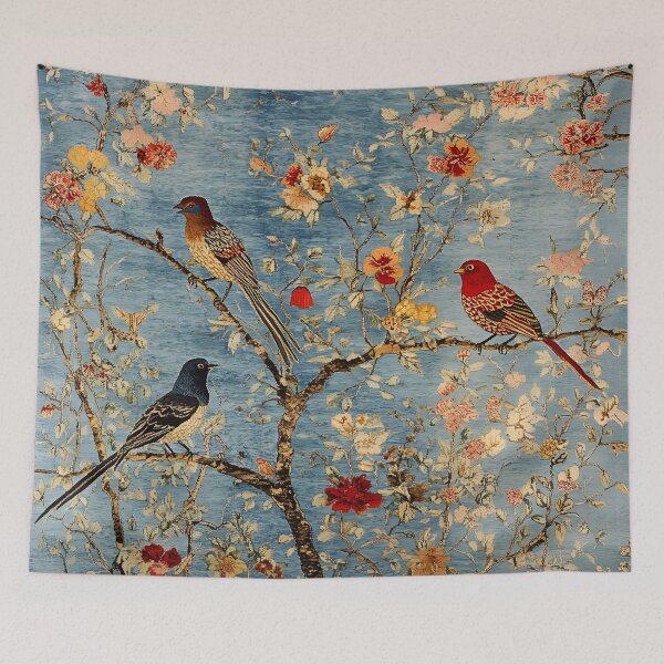 Item preview, Chinese Oriental Bird Floral Tapestry Vintage Textile Pattern designed and sold by GrinGalore.