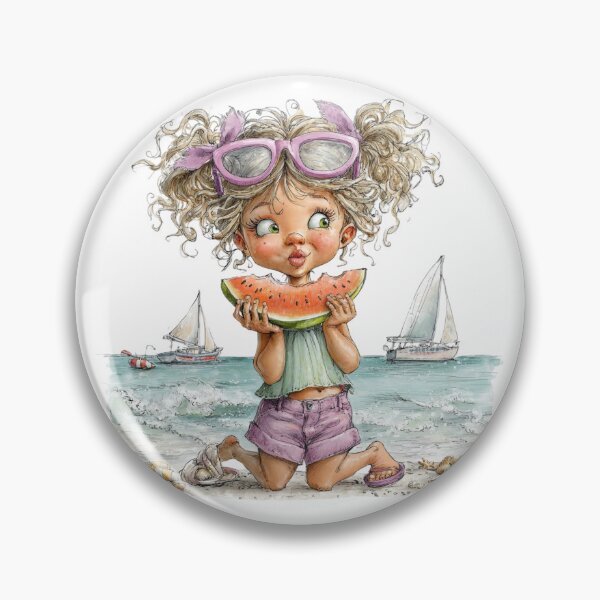 Item preview, Cute girl eating mellon - whimsical design designed and sold by Lines, forms and colors.