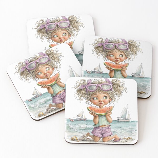 Item preview, Cute girl eating mellon - whimsical design designed and sold by Lines, forms and colors.